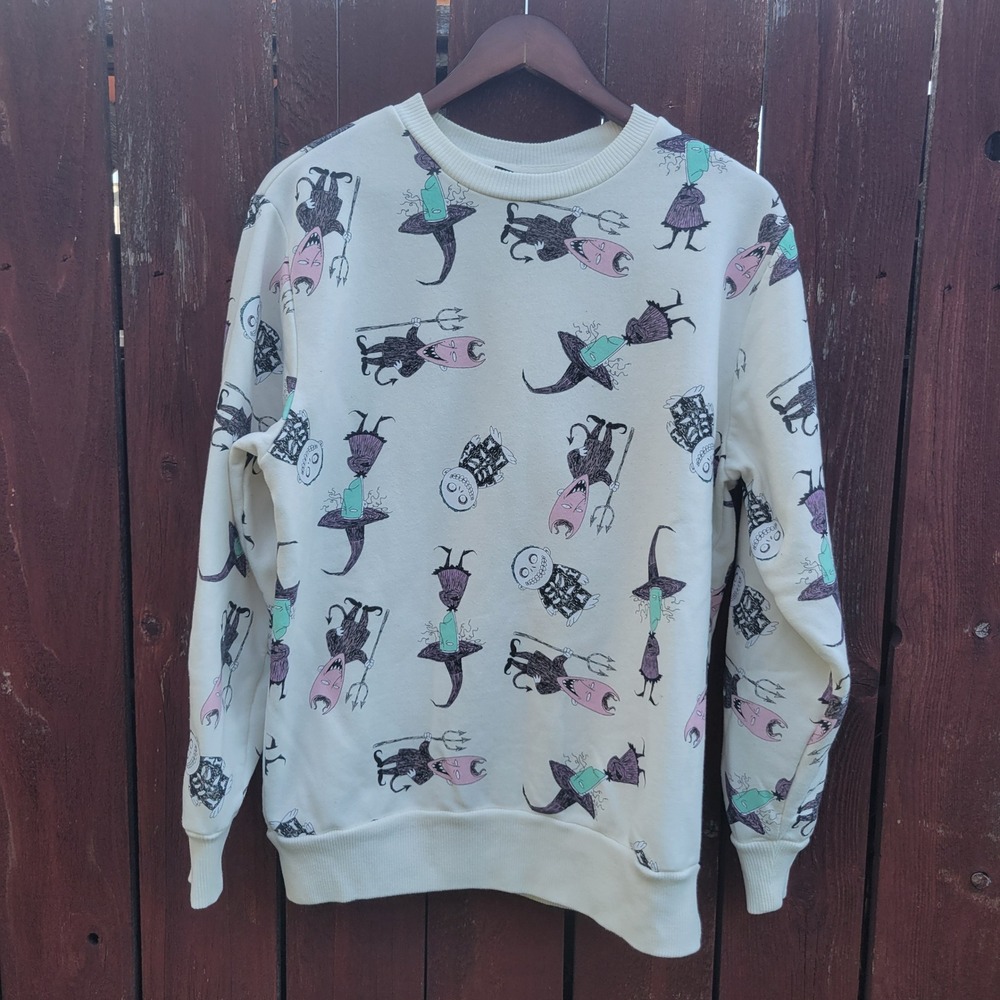 Disney Nightmare Before Christmas Sweatshirt Lock Shock Barrel Cream Mens Small